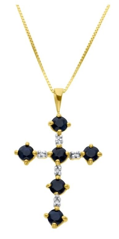 Dije De Cruz De Oro Amarillo Con Cadena 14k Con 2pts De Diamante Y 